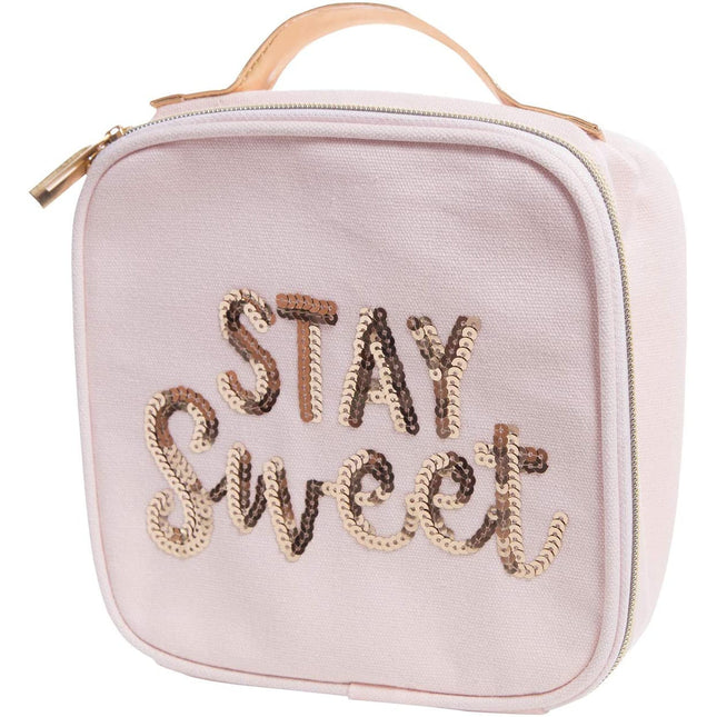 Stay Sweet Pink Combo Lunch Set | Sequin Embellished Lunch Bag and 6.25" Square Food Container by The Bullish Store