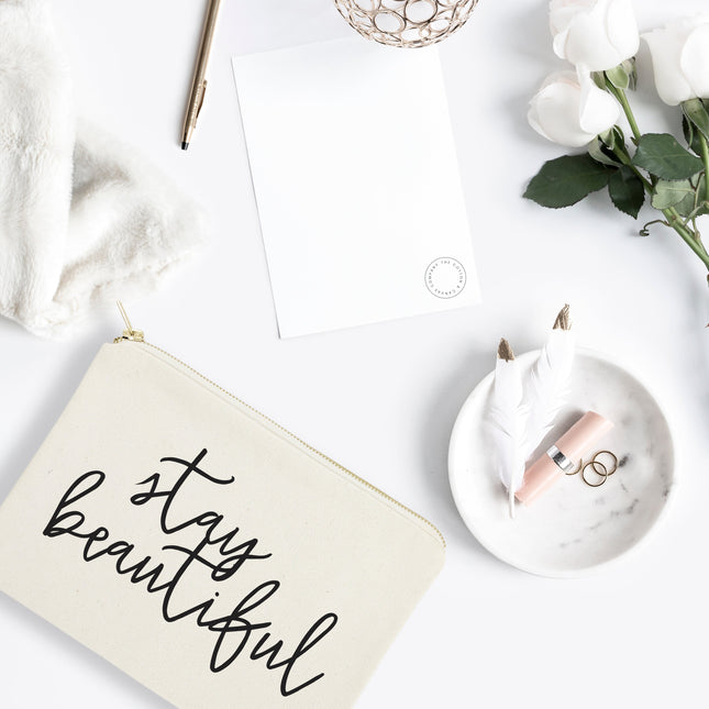 Stay Beautiful Cotton Canvas Cosmetic Bag by The Cotton & Canvas Co.