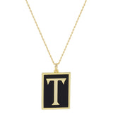 Gold Dipped Enamel Rectangle Monogram Pendant Necklace by Madeline Love