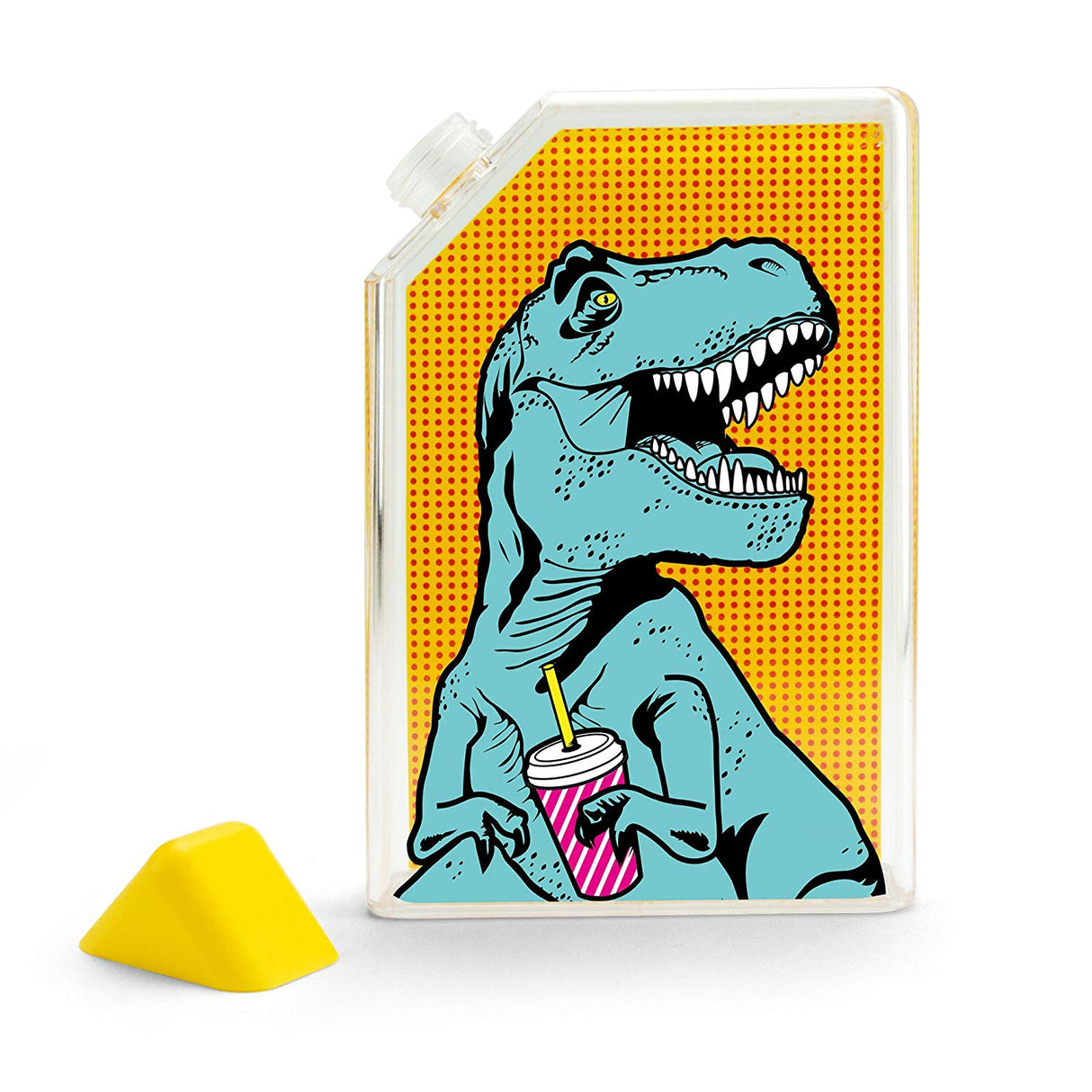 T-Rex Flask Style Pop Art Water Bottle | Flat Profile Fits in Handbag | BPA Free and Dishwasher Safe by The Bullish Store