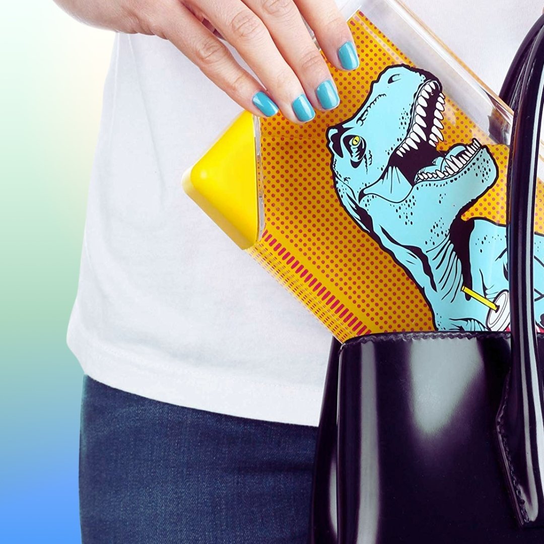 T-Rex Flask Style Pop Art Water Bottle | Flat Profile Fits in Handbag | BPA Free and Dishwasher Safe by The Bullish Store