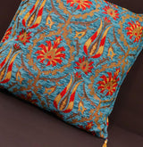 Suzani Tulip Chenille Turkish Decorative Pillow by Bareens Designer Rugs