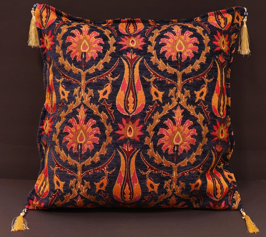 Suzani Tulip Chenille Turkish Decorative Pillow by Bareens Designer Rugs