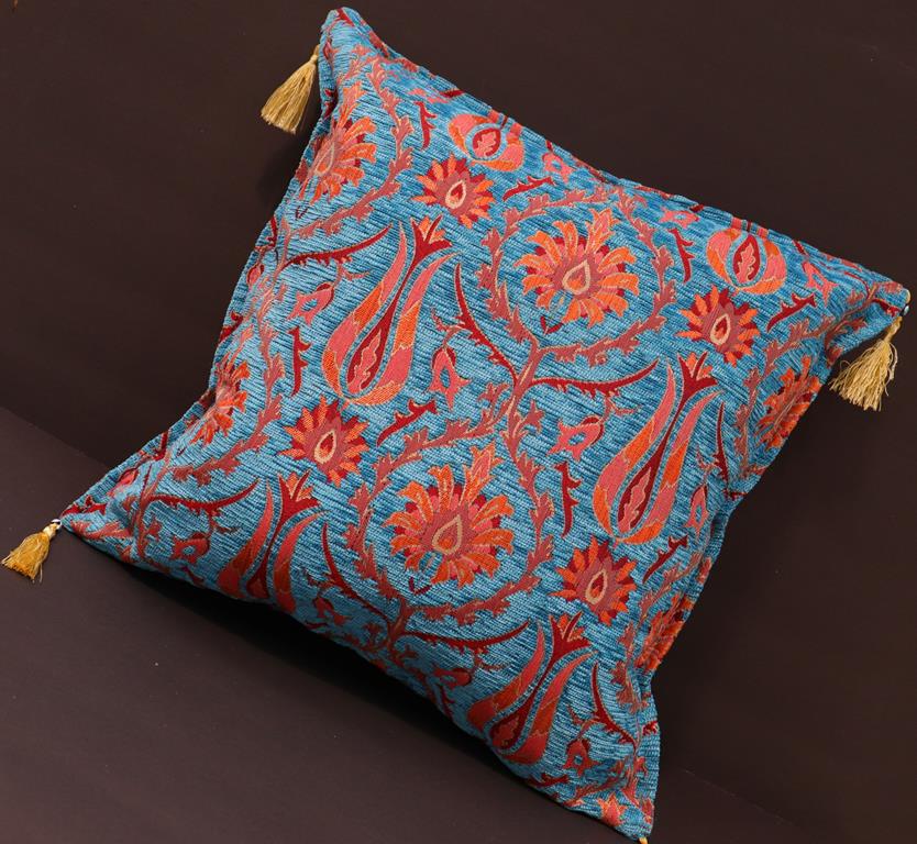 Suzani Tulip Chenille Turkish Decorative Pillow by Bareens Designer Rugs