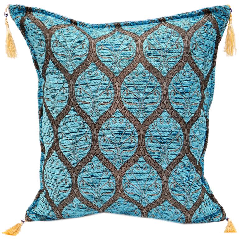 Trellis Myrtus Chenille Decorative Contemporary Turkish Pillow by Bareens Designer Rugs