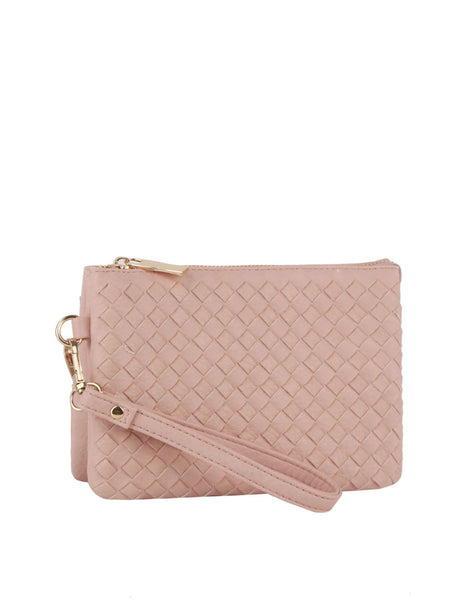 Woven tripe comparament convertible clutch crossbody wristlet by hfstylish