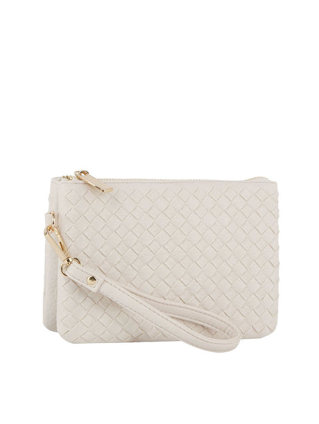 Woven tripe comparament convertible clutch crossbody wristlet by hfstylish