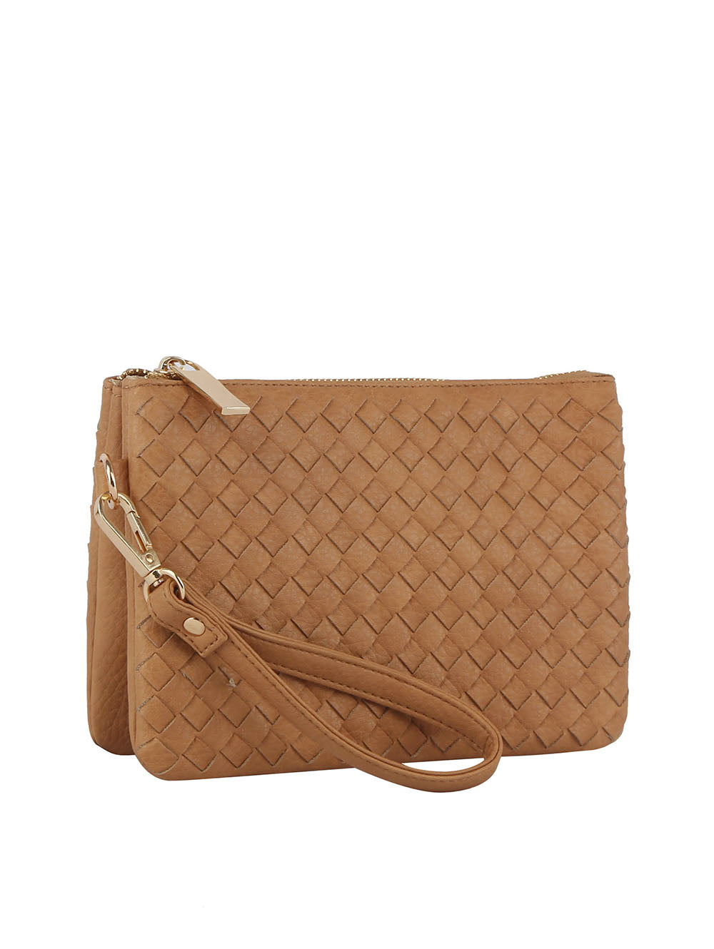 Woven tripe comparament convertible clutch crossbody wristlet by hfstylish