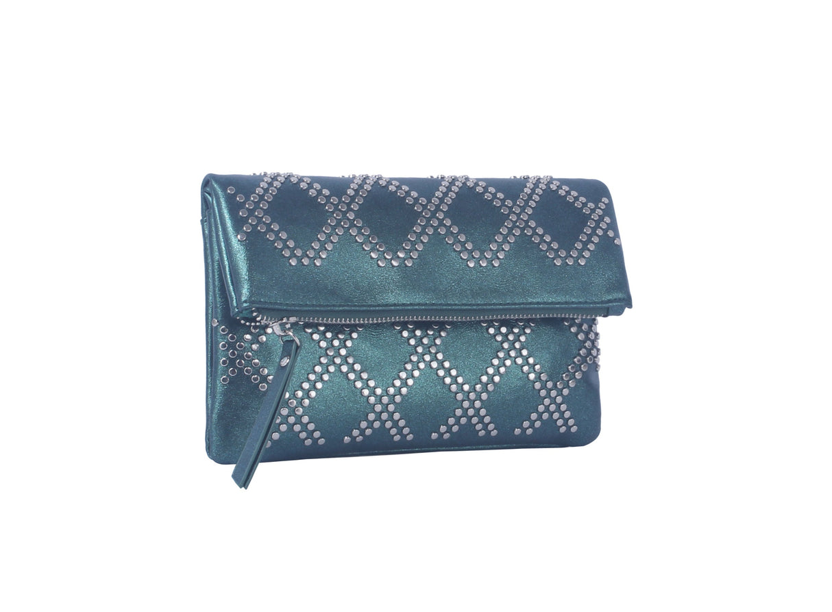 Metallic studded flap clutch by hfstylish