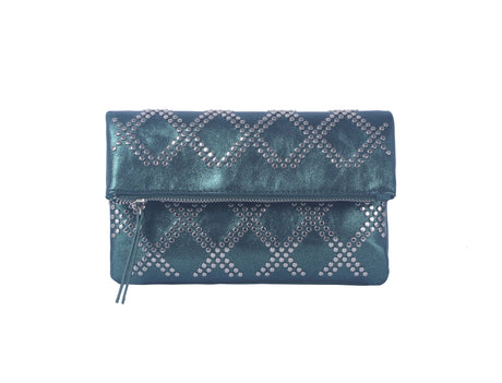 Metallic studded flap clutch by hfstylish