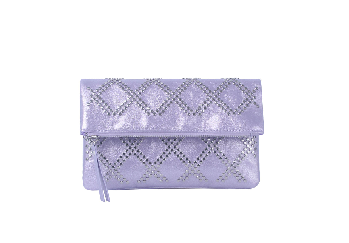 Metallic studded flap clutch by hfstylish