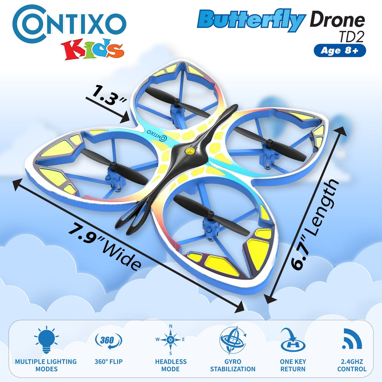 Contixo TD2 Butterfly Drone with LED Light Effects by Contixo