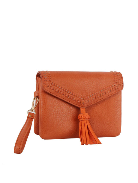 Tassel Front flap tripe comparament convertible clutch crossbody wristlet by hfstylish