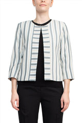 Tahari ASL Crew Neck 3/4 Sleeve Hook & Eye Stripe Print Twill Jacket by Curated Brands