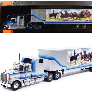 1980 GMC General Truck Tractor with Sleeper Cab and Trailer Silver Metallic with Blue Stripes 1/43 Diecast Model by IXO Models