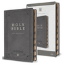 KJV Holy Bible, Giant Print Thinline Large Format, Gray Premium Imitation Leather with Ribbon Marker, Red Letter, and Thumb Index