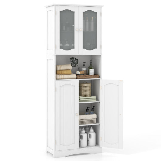 64.5 Inches Tall Bathroom Storage Cabinet with Frost Glass Doors and Shelves-White