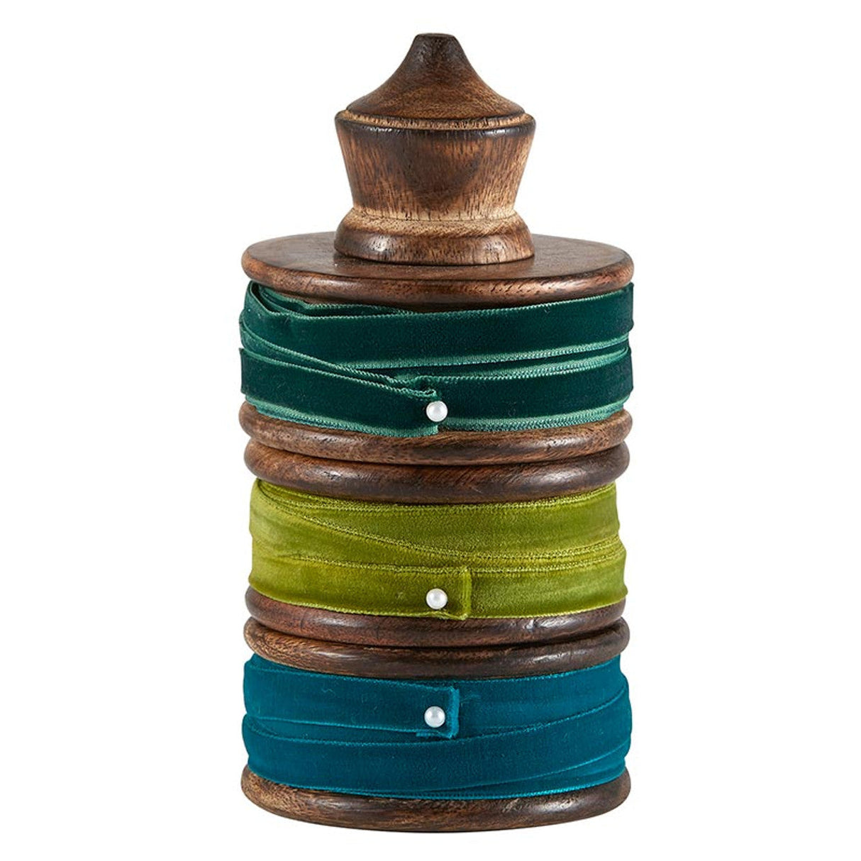 Teal/Citrine Velvet Trio Ribbon Spindle by The Bullish Store