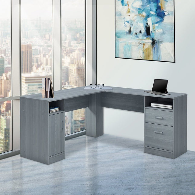 Techni Mobili Functional L-Shape Desk with Storage, Grey by Level Up Desks