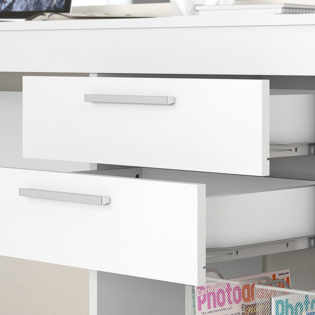 Techni Mobili Home Office Workstation with Storage, White by Level Up Desks