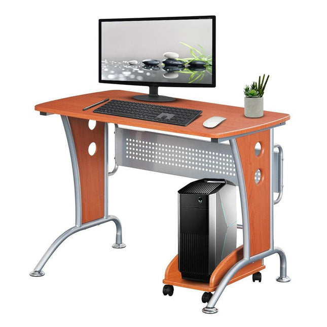 Techni Mobili Modern Computer Desk With Mobile CPU Caddy, Dark Honey by Level Up Desks