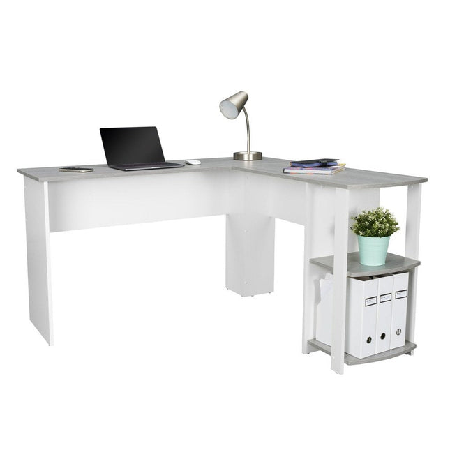 Techni Mobili Modern L-Shaped Desk with Side Shelves, Grey by Level Up Desks