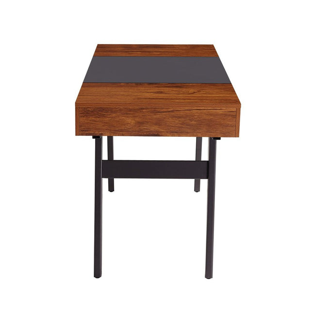 Techni Mobili Writing Desk - Dual Side & Pull-Out Front Drawer - Coated Grey Steel Frame - Mahogany by Level Up Desks