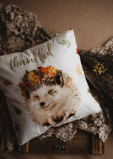 Thankful Hedgehog Pillow Cover | 16x16 Throw Pillow Thanksgiving Décor | Farmhouse Pillows | Country Decor | Fall Throw Pillows | Gift by UniikPillows