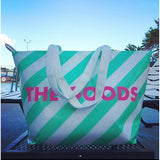 The Goods Cooler Insulated Tote Bag in Green and White Stripes | Soft Flexible Cooler by The Bullish Store