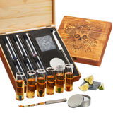 Tequila Shot Glass & Salt Gift Set for Men & Women | Six Agave Shot Glasses, Knife For Limes, One Skull Coaster, One Salt Tin | Skeleton Mahogany Wood Box Package For Tequila, Liquor Lovers by The Wine Savant