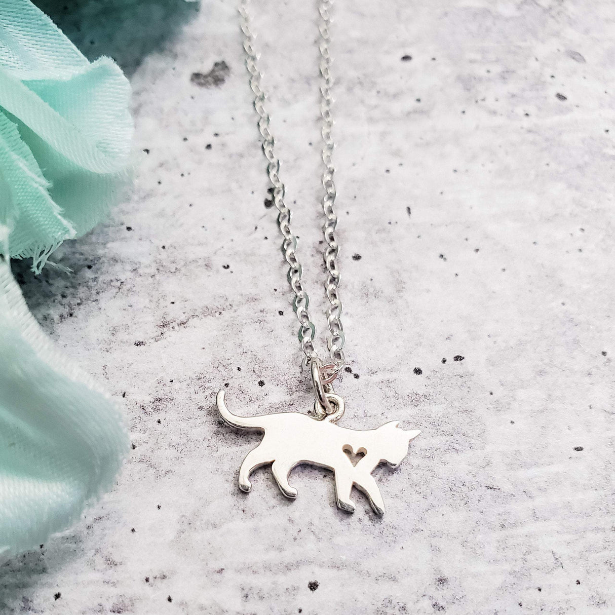 Tiny Cat Initial Pendant Silver Necklace by Salt and Sparkle