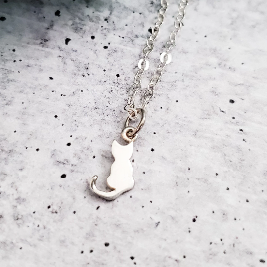 Tiny Cat Silver Initial Necklace by Salt and Sparkle