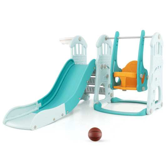 Toddler Slide and Swing Set  with Extra-long Slide Height Adjustable Swing Basketball Hoop and Climber