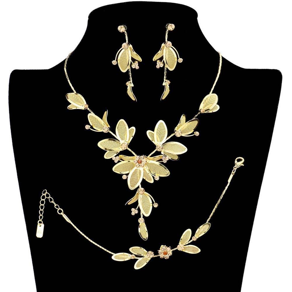 Stone Accented Metal Mesh Petal Jewelry Set by Madeline Love