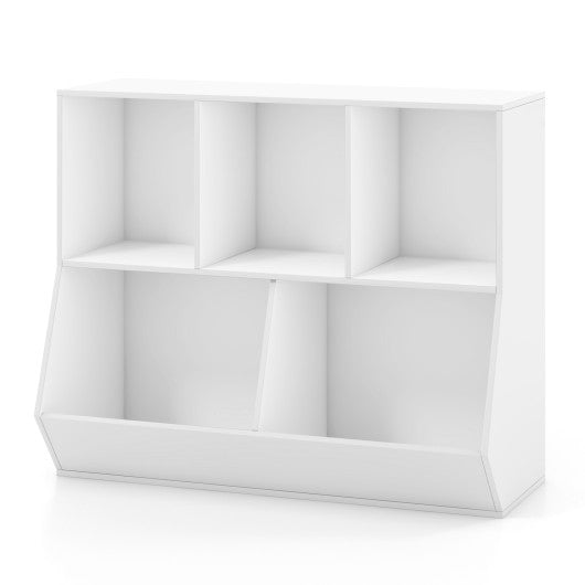 5-Cube Wooden Kids Toy Storage Organizer with Anti-Tipping Kits-White