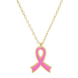 Gold Dipped Enamel Pink Ribbon Pendant Necklace by Madeline Love