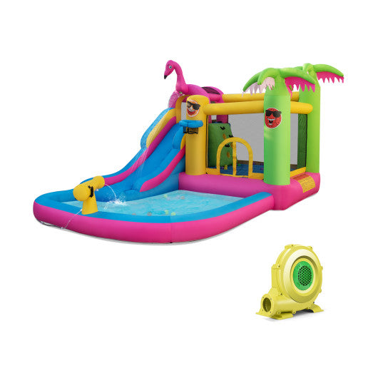 Inflatable Bounce Castle with Long Water Slide and 735W Blower