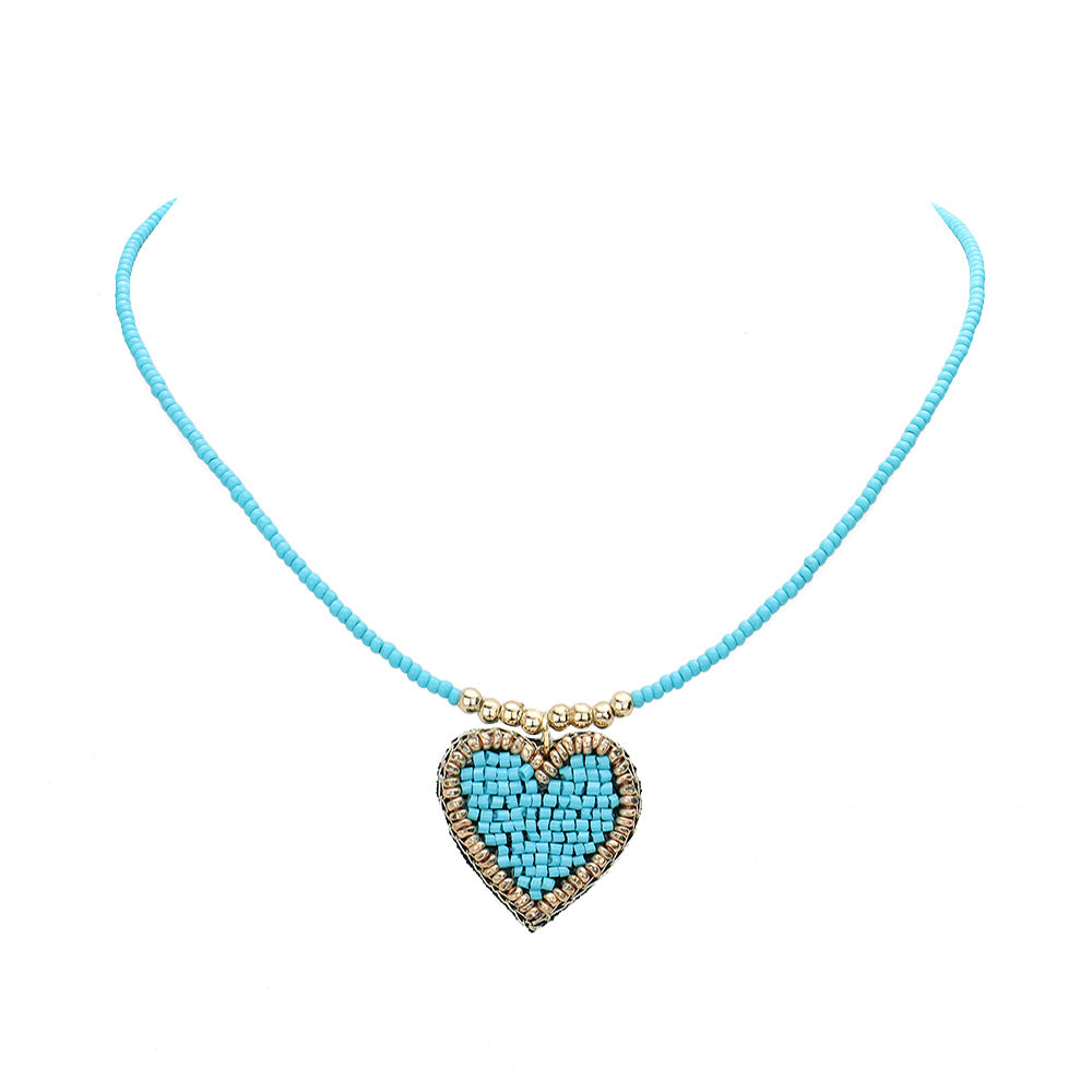 Felt Back Beaded Heart Pendant Necklace by Madeline Love