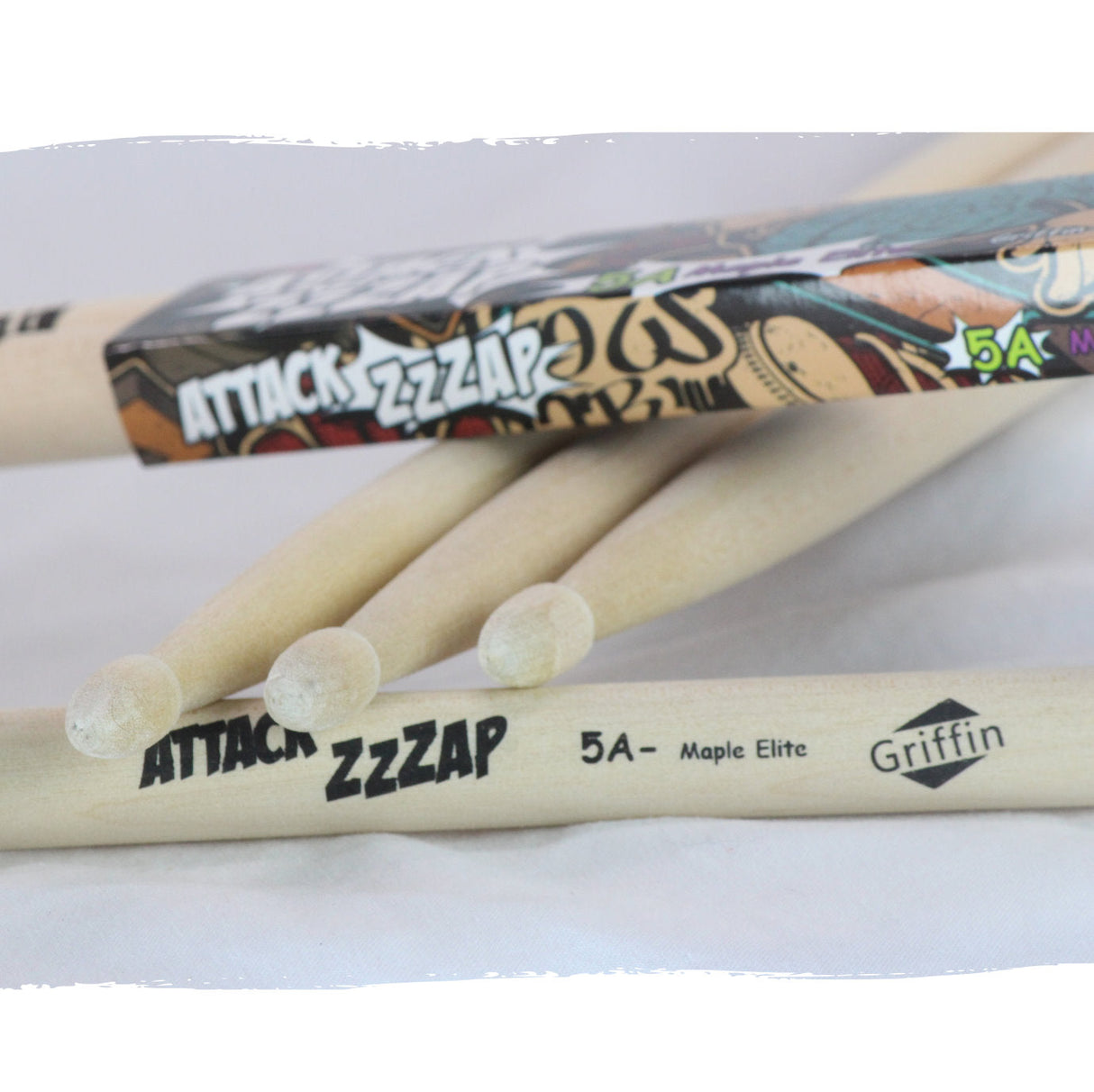 12 Pairs of Select Elite Maple Wood Drum Sticks by GRIFFIN Attack Zzzap - Size 5A Premium Balanced, Level and Straight - Drummers Percussion Classic by GeekStands.com