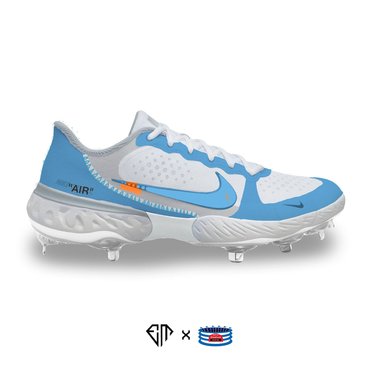 "UNC OW" Nike Alpha Huarache Elite 3 Low Cleats by Stadium Custom Kicks