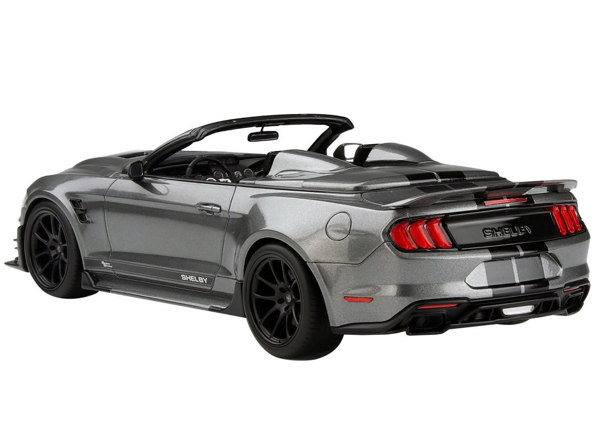 2021 Shelby Super Snake Speedster Convertible Carbonized Gray Metallic with Black Stripes 1/18 Model Car by GT Spirit for ACME