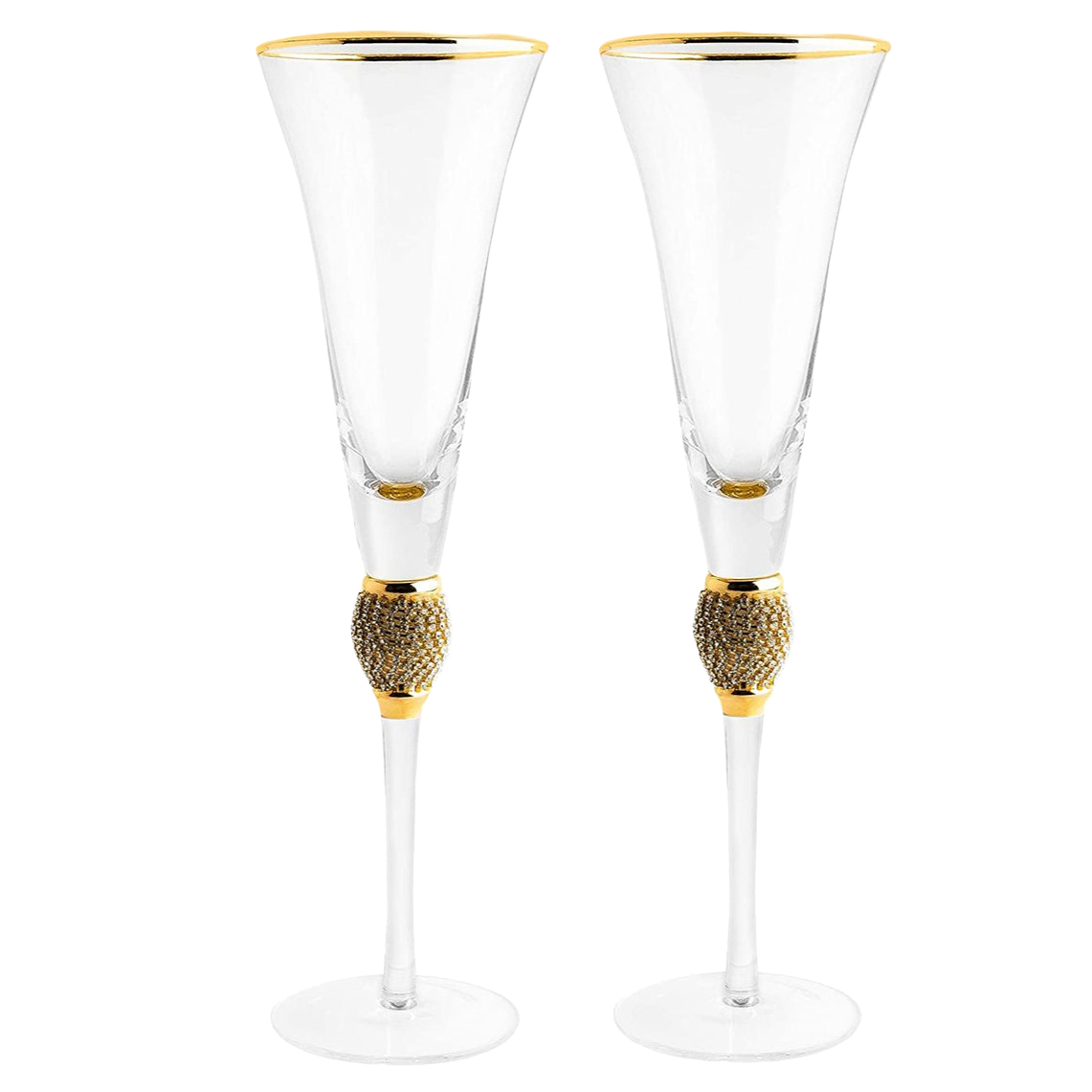 The Wine Savant Diamond Champagne Flutes Set of 2 Glasses, Dimond Rhinestone Studded Long Stem, 7oz, Premium Designed Champagne Glasses for Spirits and Wine, Gift Boxed by The Wine Savant