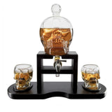 Skull Skeleton Wine & Whiskey Decanter Set 750 mL With 2 Skull 3oz Skeletons Shot Glasses + Mahogany Wooden Base & Pouring Spigot Decor Glass, Goth Spooky Drinking Glassware The Wine Savant by The Wine Savant - Vysn