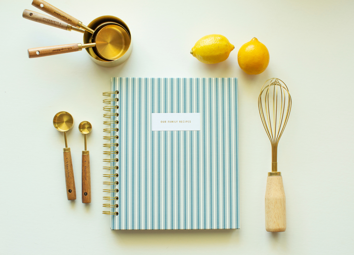 Our Family Recipes: A Meals and Memories Keepsake (Striped Linen) by Promptly Journals