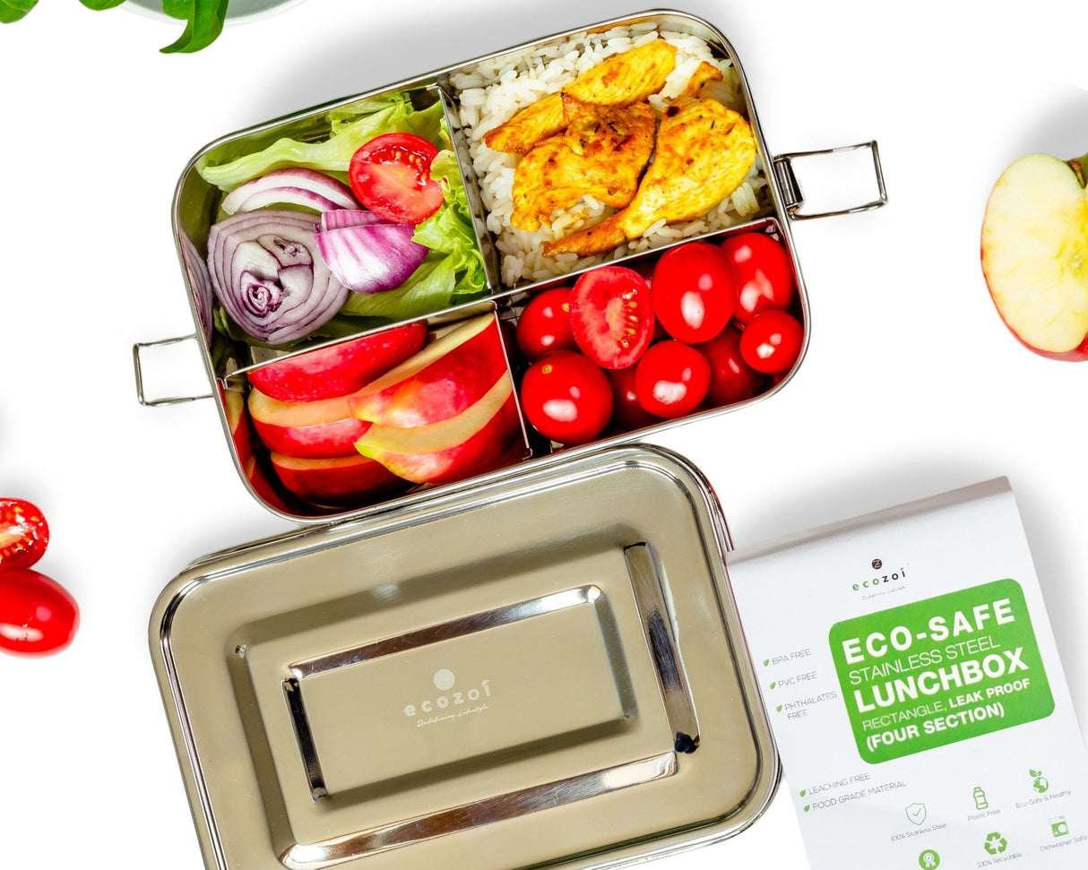 Stainless Steel Lunch Box, 4 Compartment Leak Proof, 50 Oz by ecozoi