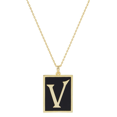 Gold Dipped Enamel Rectangle Monogram Pendant Necklace by Madeline Love