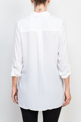 Joan Vass NY collared 3/4 sleeve front button closure chiffon crepe shirt by Curated Brands