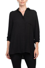 Joan Vass NY collared 3/4 sleeve front button closure chiffon crepe shirt by Curated Brands