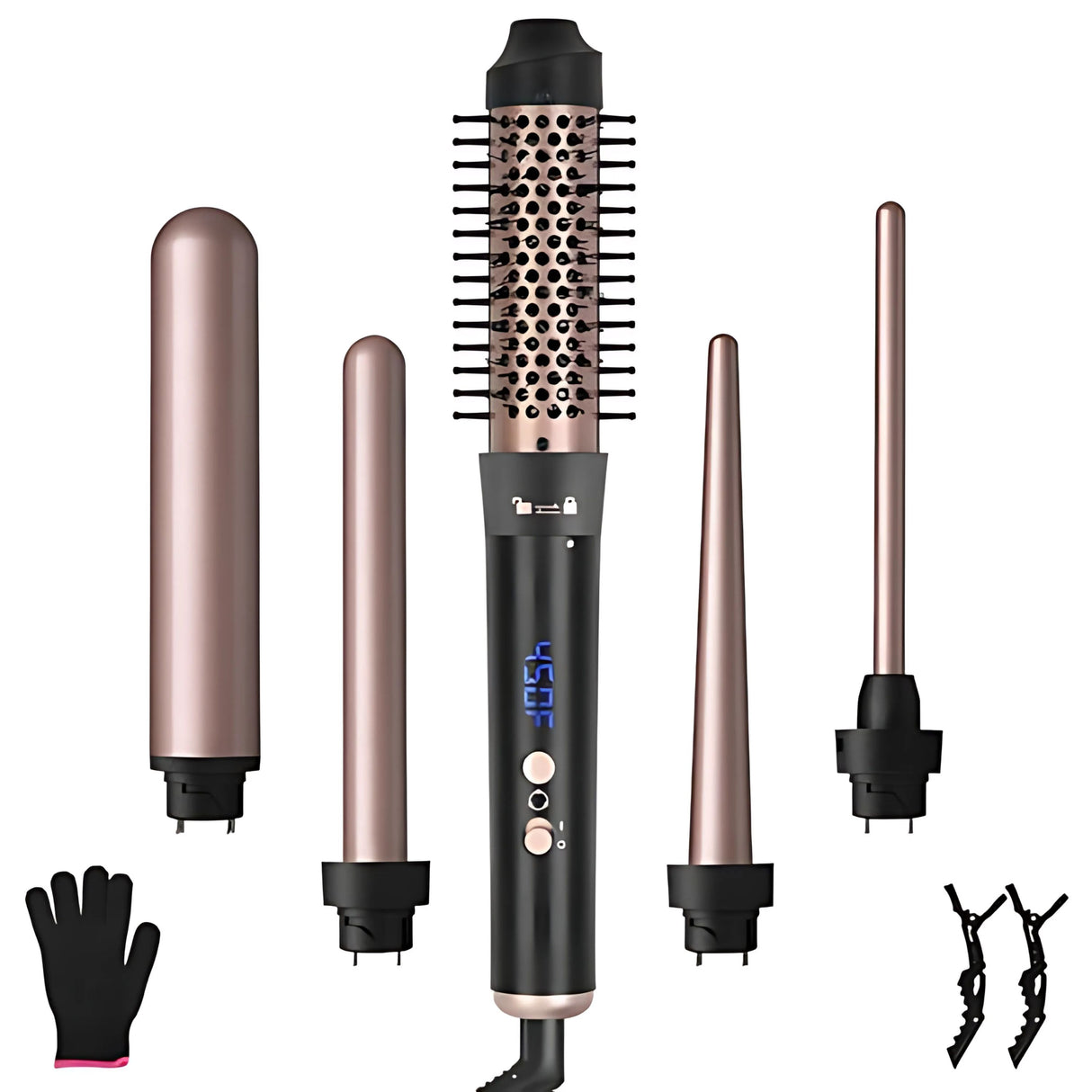 5-in-1 Curling Wand Set with Interchangeable Barrels & Anti-Tangle Brush