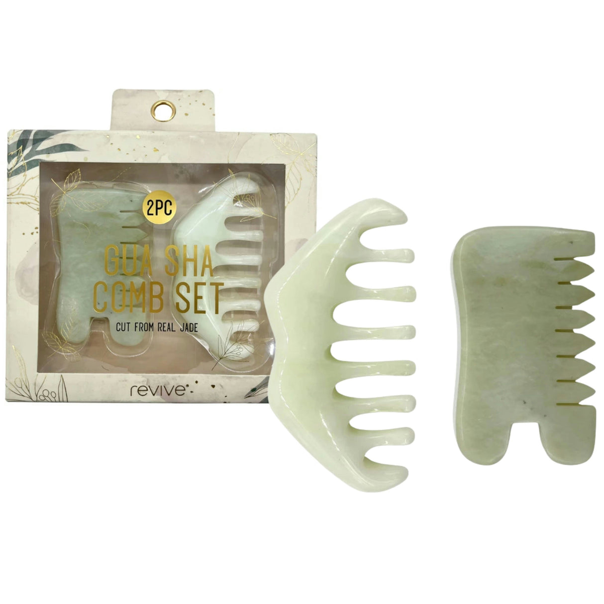 Revive 3 Piece Jade Gua Sha Combs & Storage Bag Set